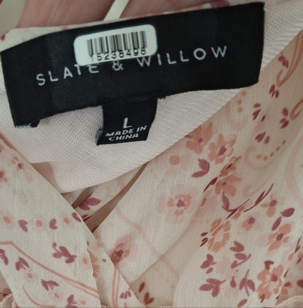 Slate & Willow for Revolve Pink Blush. Cottage Floral Print Midi Dress Slate Lg - Picture 6 of 13
